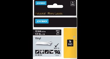 DYMO Rhino industriële Vinyl Labels | 12 mm x 5,5 m | witte afdruk op zwart | zelfklevende labels voor Rhino & LabelManager labelprinters