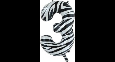 Folie Ballon Cijfer 3 Zebra XL 86cm leeg