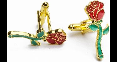 Manchetknopen - Roos Bloemen Rood met Groen Goud
