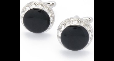 Manchetknopen - Zwart Rond met Rondom Stenen