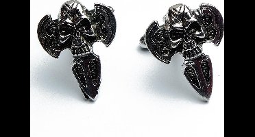 Manchetknopen - Doodshoofd met Mes Dolk Zwart Metaal