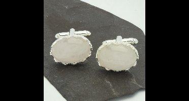 Manchetknopen - Edelsteen Ovaal Rozenkwarts Kartelrand