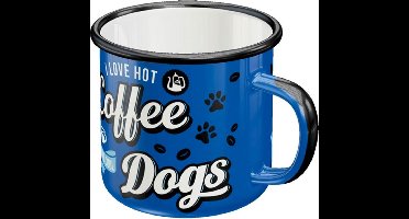Emaille Mok I Love Hot Coffee And Cool Dogs