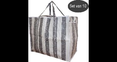 Castillo Jumbo Bag XL - Wastas  / Opbergtas / Verhuistas / Big Shopper - Set van 10 stuks - Grijs Wit