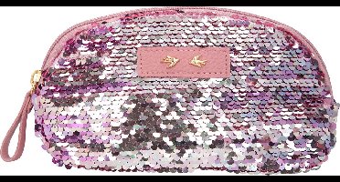 Trend love beauty bag met strijkpailletten mauv/roze