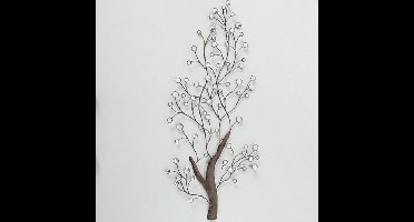 Wand - decoratie - Boom - Bruin - Muurdecoratie - 109x52cm - Metaal - steentjes