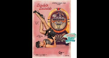 Wurlitzer 750 Jukebox Pin-Up Scarlette Saintclair Zwaar Metalen Bord 44,5 x 29 cm