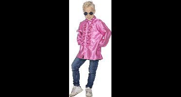 Wilbers & Wilbers - Jaren 80 & 90 Kostuum - Roze Ruchesblouse Satijn Foute Disco Kind - Roze - Maat 152 - Carnavalskleding - Verkleedkleding
