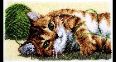 Vervaco - Knooptapijt kit - Spelende kat - PN-0150219 - Borduren - Borduurpakket - Borduurpakket volwassenen - Borduurpakket kind