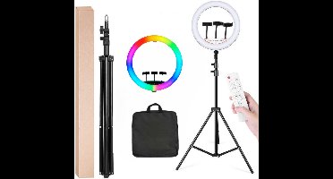 LuminexPro 3D Ringlamp RGB 56 cm, 2x USB Port, Remote Control, Ringlamp, 3x Telefoonhouder - RGB RingRGB LED - soft ringlamp 56 cm - Ringlight – Ring Light Lampen Statief 2 meter , ringlamp 46 cm, ringlamp 26 cm