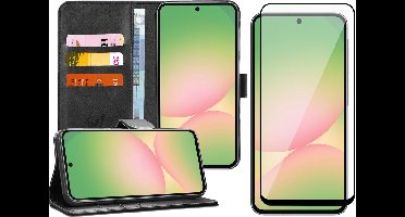 Hoesje geschikt voor Samsung Galaxy A56 / A36 - Screenprotector Volledig Dekkend Glas - Portemonnee Book Case Zwart