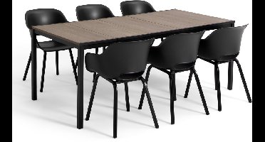 Keter Porto Diningset - Signature Porto Tafel en 6 Noa Tuinstoelen - Ashwood/Zwart