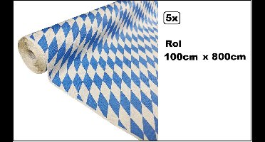 5x Tafelrol tafelkleed blauw/wit geblokt 100cm x 800cm papier - totaal 40 meter - Party diner food festival eten fun thema feest party
