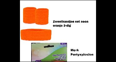 Set Pols/haarband zweetbandje fluor oranje - Merk PXP - sporten festival thema feest verjaardag party