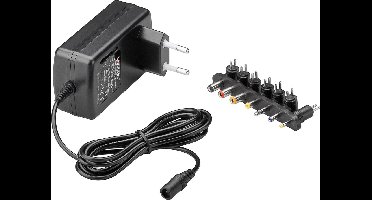 Universele voedingsadapter 9-24V / 1-1,5A / 24W met 7 verwisselbare pluggen / zwart - 1,6 meter