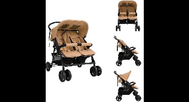 vidaXL Tweeling Kinderwagen - Tweeling Kinderwagens - Kinderwagen - Kinderwagens - Tweelingkinderwagen staal taupe