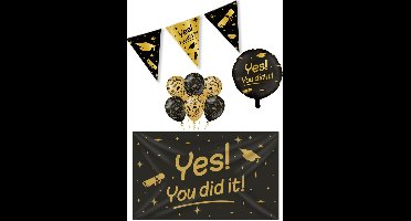 Classy party Yes you did it versieringspakket – geslaagd – school – examen – vlag – gevelvlag – ballon – paperdreams