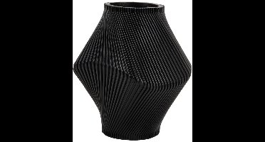 Present Time Vaas Twisted Rib - Zwart - Ø18cm - Polyresin - Scandinavisch - Bloemenvaas - Woondecoratie - Decoratieve vaas voor woonkamer of slaapkamer