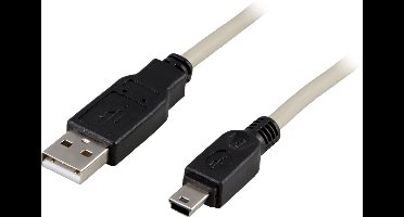 DELTACO USB-23, USB 2.0 Cable A/B-mini, USB A - Mini-USB B, Mannelijk/Mannelijk USB-kabel, 0.5m