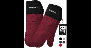 KitchenLove Siliconen Ovenwanten - 2 Stuks - Ovenhandschoenen - Hittebestendig tot 350 °C - EN407 Gecertificeerd - Bordeaux Rood