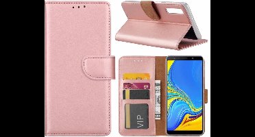 Ntech Hoesje Geschikt Voor Samsung Galaxy A7 2018 Rose Goud Portemonnee / Booktype TPU Lederen Hoesje