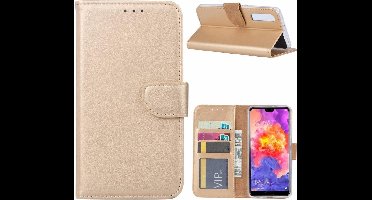 Ntech Hoesje Geschikt voor Huawei P30 portemonnee hoesje / met opbergvakjes Goud