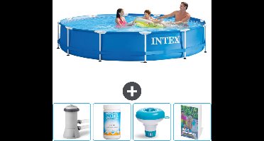 Intex Rond Frame Zwembad - 366 x 76 cm - Blauw - Inclusief Pomp Chloor - Chloordrijver - Zwembadgids
