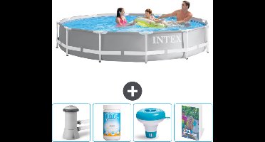 Intex Rond Prism Frame Zwembad - 366 x 76 cm - Grijs - Inclusief Zwembadfilterpomp - Chloor - Chloordrijver - Zwembadgids