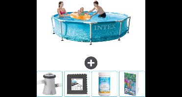 Intex Rond Frame Zwembad - 305 x 76 cm - Waterprint - Inclusief Zwembadfilterpomp - Vloertegels - Chloor - Zwembadgids