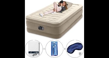 Intex Twin Ultra Plush Luchtbed met ingebouwde pomp | Eenpersoons | 191 x 99 x 46 cm | Inclusief reparatiekit + hoeslaken + slaapmasker