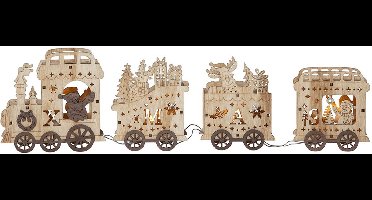 Star Trading Batterij-aangedreven Kersttrein 'Yuletide' van hout, 4 LED's, kerstversiering, 54 cm