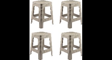 Plasticforte Zit krukjes voor binnen en buiten - 4x - beige - rotan kunststof - 36 x 36 x 45 cm - extra zitplaatsen
