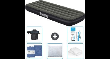 Bestway luchtbed - 1-Persoons - 76 x 185 x 25 cm - Groen - Inclusief Hoeslaken - Kussen - Kussenbeschermer - Pomp en Reparatieset