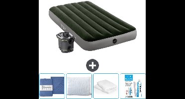 Intex Luchtbed - 1-Persoons - 99 x 191 x 25 cm - Groen - Inclusief pomp - Hoeslaken - Kussen - Reparatieset en Kussenbeschermer