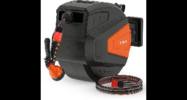 FlinQ Tuinslanghaspel 20 meter - Slanghaspel Automatisch - 180° draaibare Muurhaspel - Wandslangenbox met Tuinslang, Haspel en Sproeikop - 9 Sproeistanden