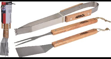 BBQ/barbecue gereedschap set 3-delig met houten handvatten - Tang - Vork - Spatel