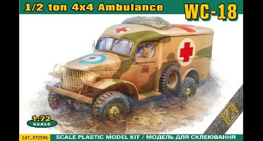 ACE Modelbouwpakket Militaire voertuigen - 72596 WC-18 1/2 ton 4x4 - Militaire Ambulance Vrachtwagen Plastic - 1:72 - Modelbouw