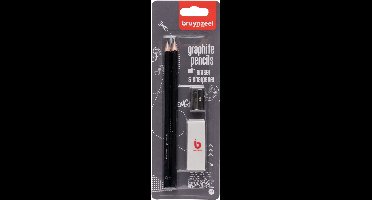 Potlood Bruynzeel Teens HB met gum en puntenslijper in blister 2 stuks