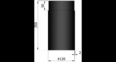 Kachelpijp Ø120 lengte 250mm - zwart - staal 2mm