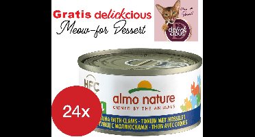 Almo Nature tonijn met mosselen 24 x 70 gram met GRATIS Delickcious dessert