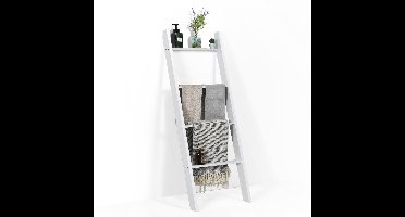 COSTWAY Handdoekhouder, 5 niveaus, ladderrek, handdoekladder, plafondladder, hout, handdoekstandaard, grijs, voor woonkamer, badkamer (wit)