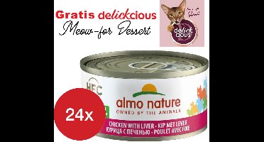 Almo Nature kip met lever 24 x 70 gram met GRATIS Delickcious dessert