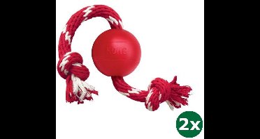 Kong rubber bal met touw 2x 6,5x6,5x6,5 cm