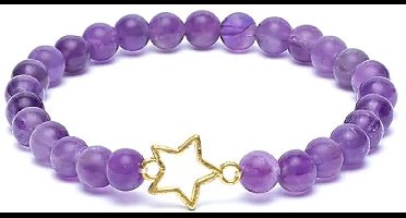 Armband amethist elastisch met ster bedel