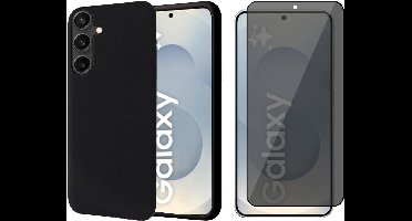 Hoesje geschikt voor Samsung Galaxy S25 Plus - Privacy Screenprotector Volledig Dekkend Glas - Mat Back Case Zwart