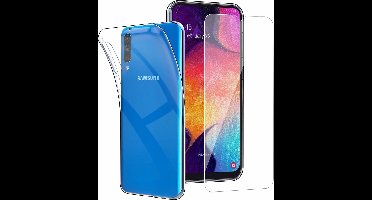 Ntech Hoesje Geschikt Voor Samsung Galaxy A50 TPU transparant hoesje + Glazen Screenprotector - Case-Friendly