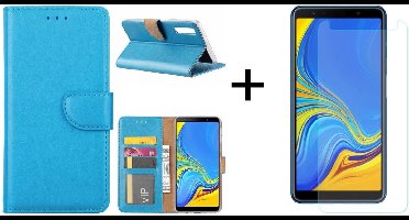 Ntech Hoesje Geschikt Voor Samsung Galaxy A7 2018 Turquoise BookType Hoesje & opbergvakjes + Glazen Screenprotector