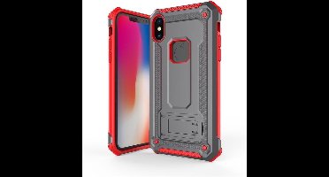 Ntech hoesje Geschikt voor iPhone Xs Max - Armor Hoesje met Sta-Functi - Grijs & Rood