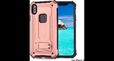 Ntech hoesje Geschikt voor iPhone X / Xs - Armor hoesje met Kickstand - Rosegoud