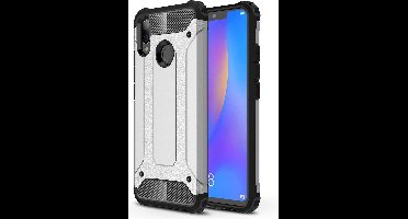 Ntech Hoesje Geschikt voor Huawei P Smart 2019 Dual layer Armor Hoesje - Zilver